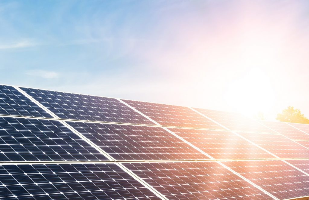 Solar panels with a sun glare