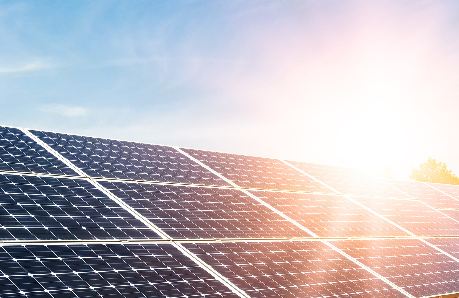 Solar panels with a sun glare